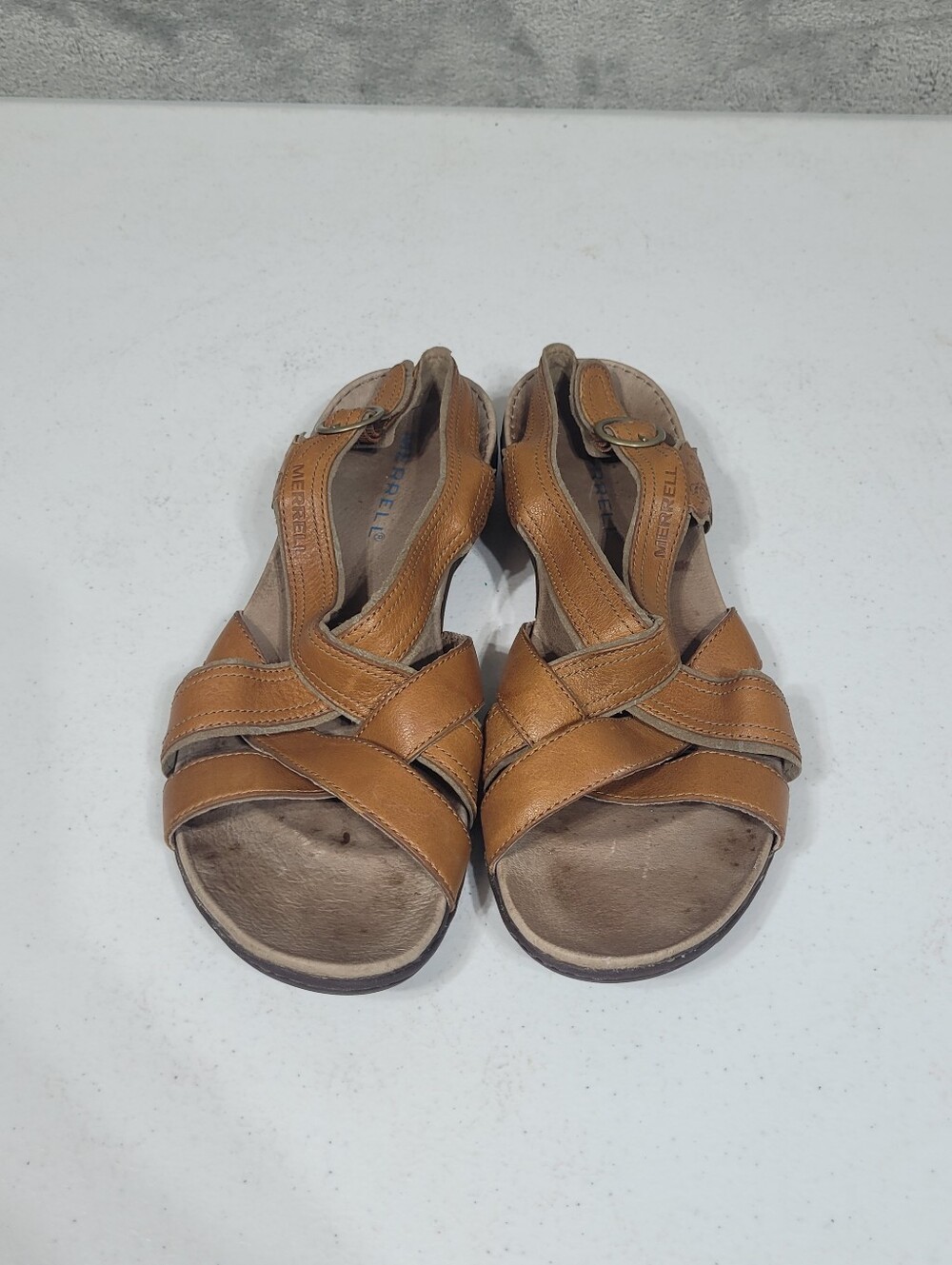 Merrell Strappy Leather Sandals Womens Size 9 Brown Tan Buckle - Picture 4 of 9